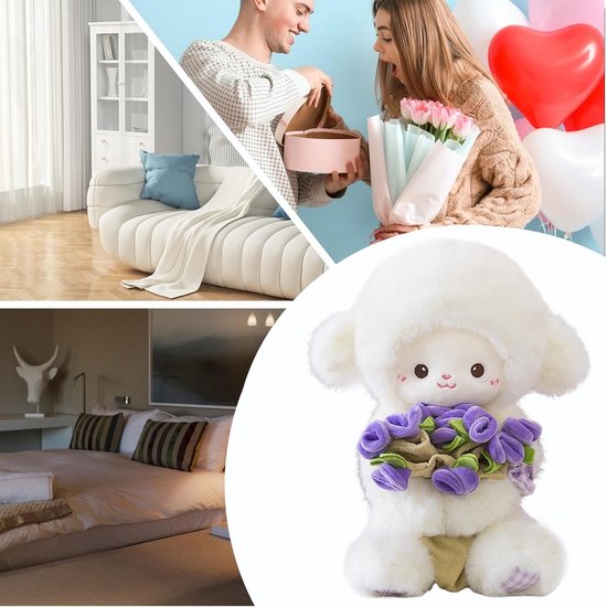 Pluche lam speelgoed - Zacht knuffelbeest - Kinderkamer decoratie - Afneembare hoed - 30 cm - Paars — afbeelding 2