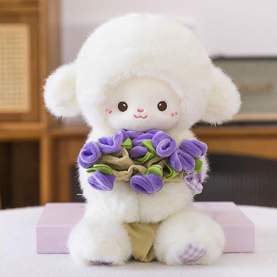 Pluche lam speelgoed - Zacht knuffelbeest - Kinderkamer decoratie - Afneembare hoed - 30 cm - Paars — afbeelding 3
