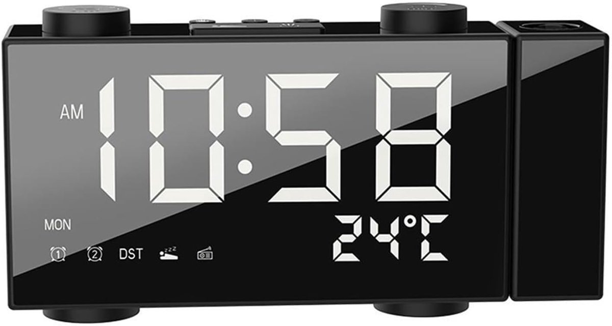Digitale Wekker - LED Klok - Tijd Projecteren - Verstelbare Helderheid - 200x33x95mm - Zwart