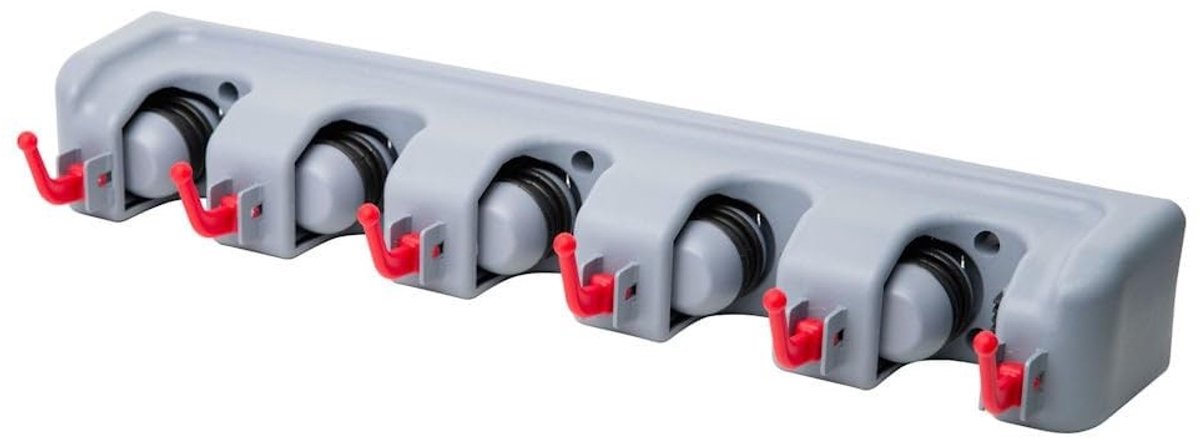 Dailygoods- Bezemhouder Multifunctioneel - Wandhouder voor 5 stelen - Tuingereedschap Houder - Ophangsysteem met 6 haken - Bezem Ophangsysteem - Ruimtebesparend - Tuingereedschaphouder