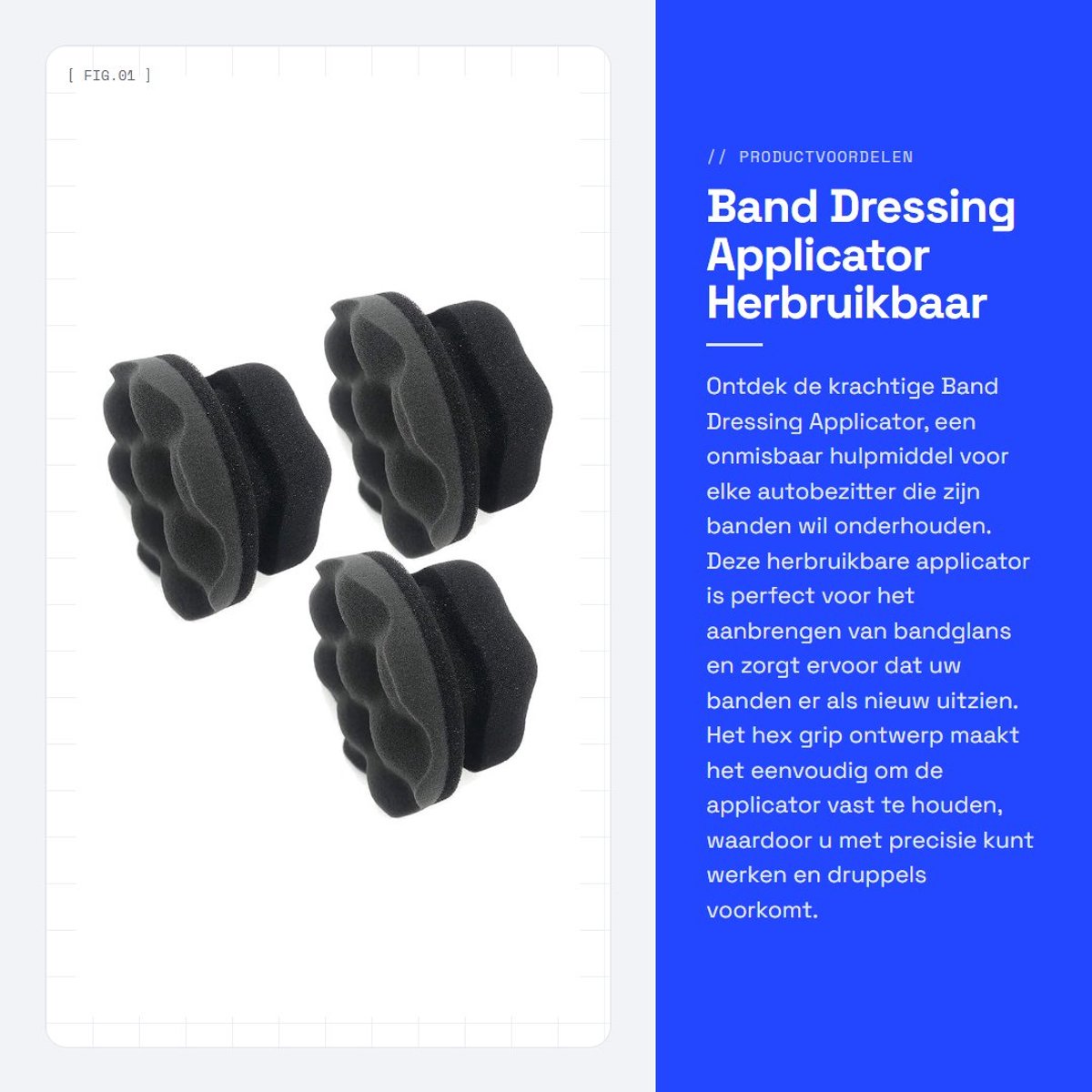 Dailygoods- Band Dressing Applicator - 3 Stuks - Herbruikbare Spons - Ergonomisch Handvat - Duurzaam Schuimsponsmateriaal - Golfpatroonontwerp - Bandreiniger
