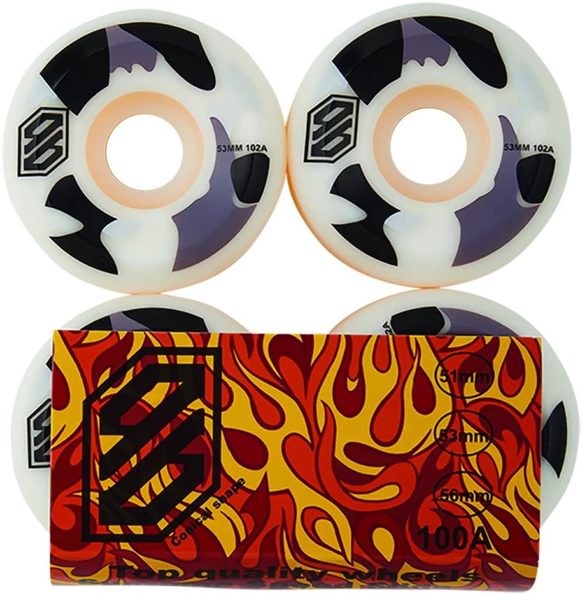 Skateboard Wielen Wielenset Straat en Skatepark Conisch Profiel 53mm 102A