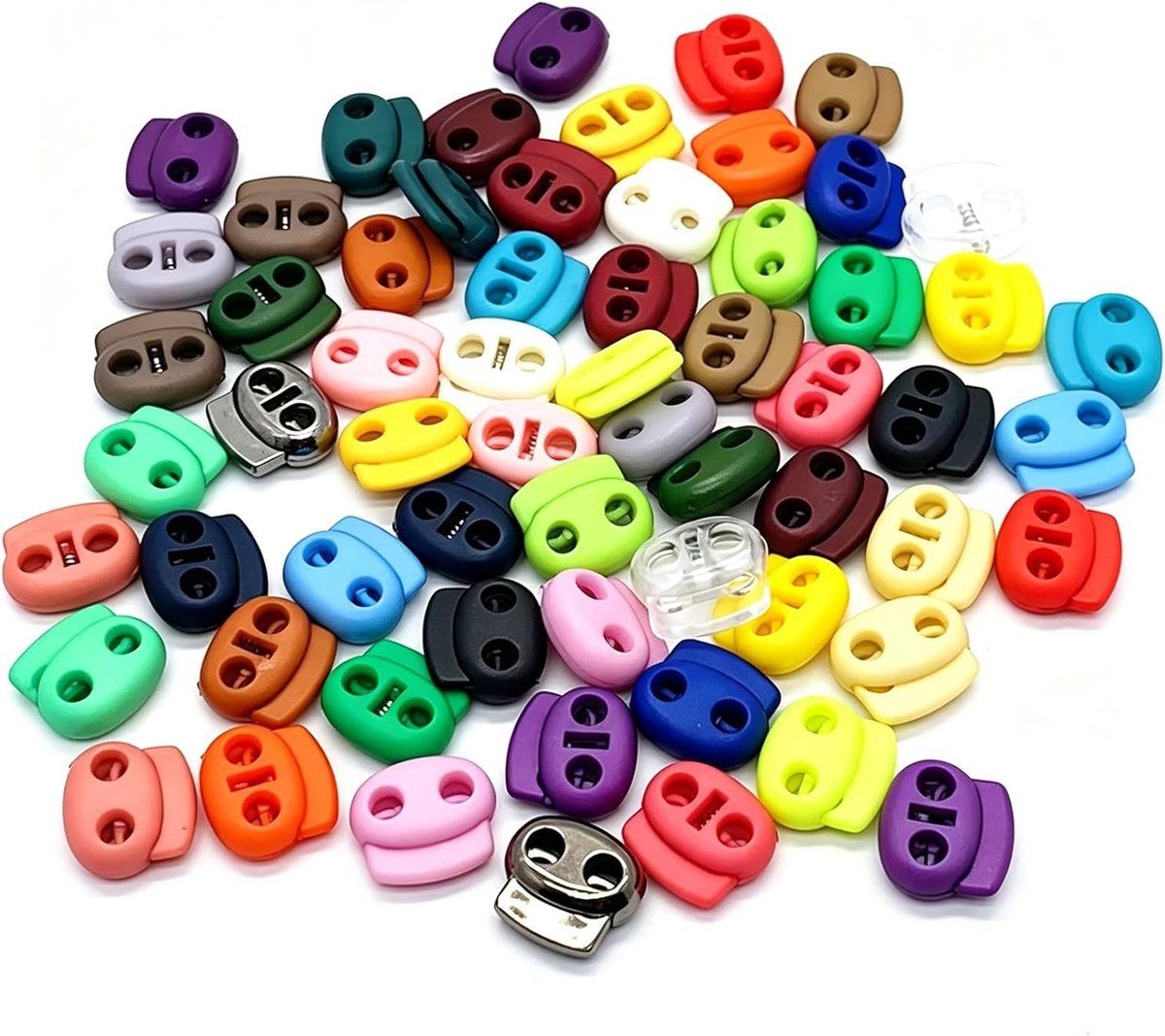 50 stuks koordstoppers met 2 gaten, kunststof koordklemmen voor veters, snelsluiting voor kamperen, wandelen en sport, geschikt voor 4 mm koord en rugzakken