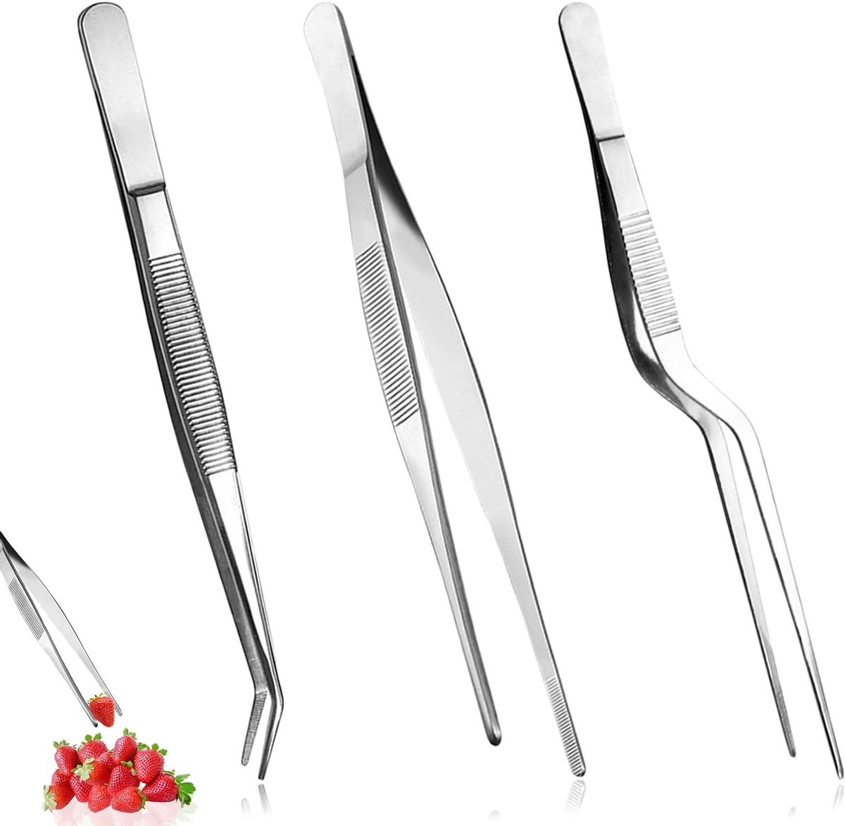 Set van 3 Keukenpincetten van 16 cm voor het Decoreren van Gerechten, Koken en Bakken