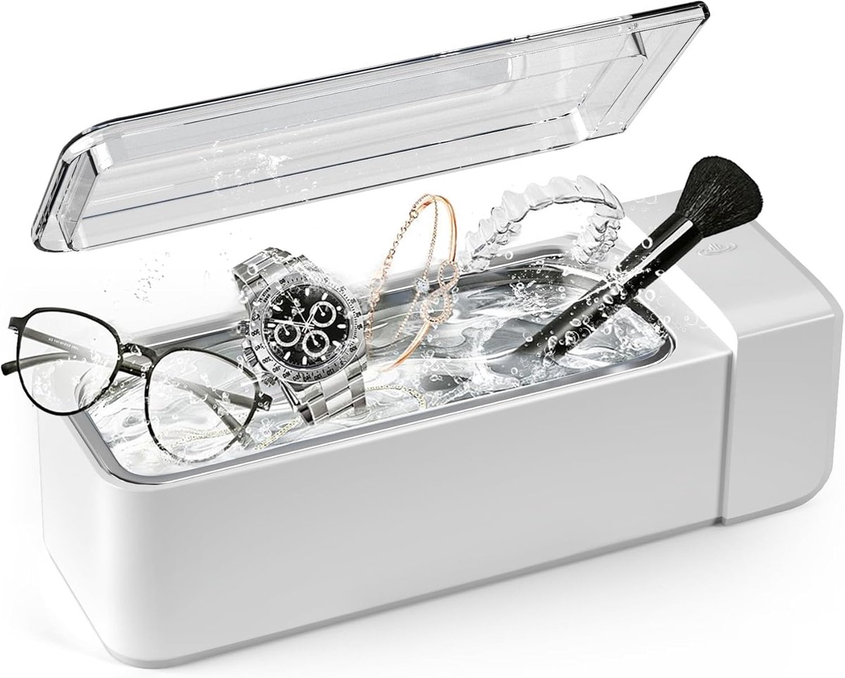 Ultrasone Sieradenreiniger - Sieradenwasser Reinigingsapparaat - Sieraden Reinigen - 42 KHZ Ultrasone Kracht - 600 ML Tank - Zilver