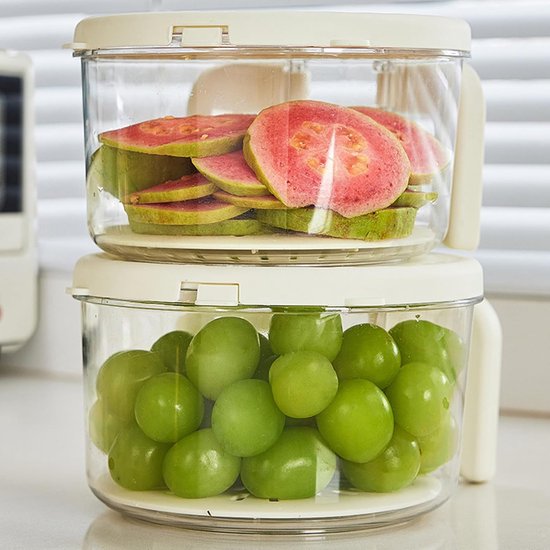 Fruitwasbak Dubbellaags - Uitlekbak Keuken - Maaltijdbereiding Opslag - Opklapbaar Handvat - 27x21x11.5 cm - Wit — afbeelding 4