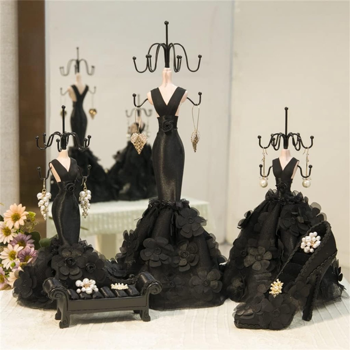 Sieradenrek Dressoir - Opbergrek Display - Sieraden Presenteren - Grote Capaciteit - Set van 5 - Zwart
