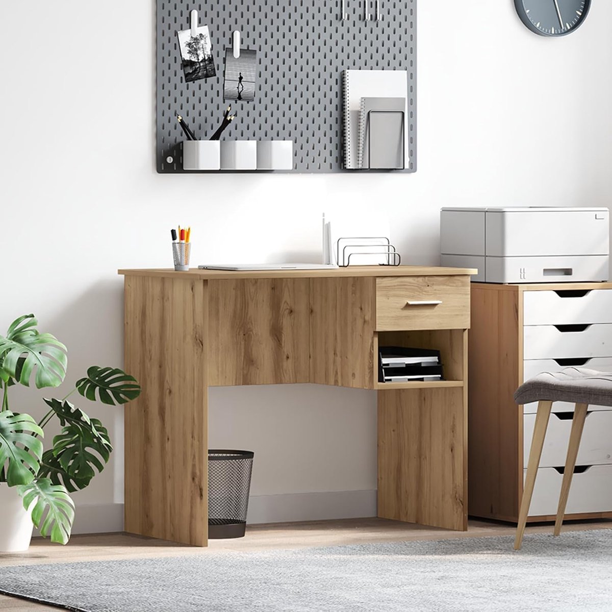 Bureau met opbergruimte - Werktafel - Thuiskantoor inrichten - Handgemaakt massief eiken - 90 x 75 cm - Eiken