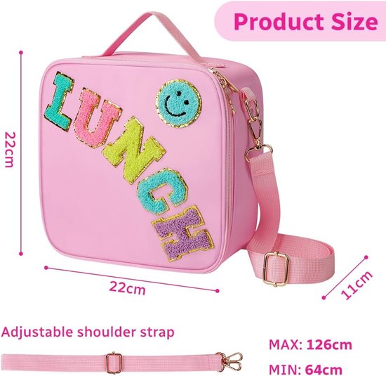 VHV - Lunchbag - Geïsoleerde lunchtas met verstelbare schouderriem - Smiley koeltas voor school en picknick - Roze van Vhv — afbeelding 2