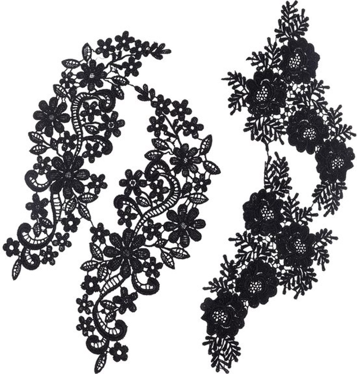 Vt products - Bloemen Patches - Kledingaccessoires - Zwart - Borduurwerk - DIY