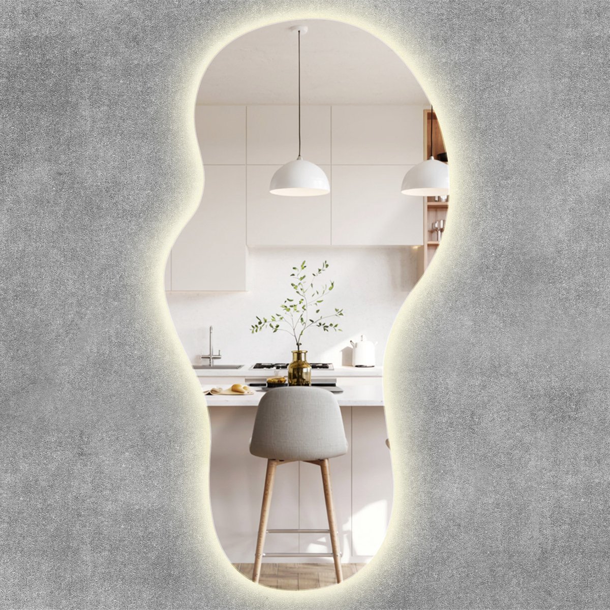 ArtPrintCave Spiegel LED - Groot Organische Wandspiegel LED - 50 cm x 100 cm - Verlichte LED Spiegel - Neutraal Wit 4000K - Spiegel Organisch Met Licht - Organische Spiegel Hal