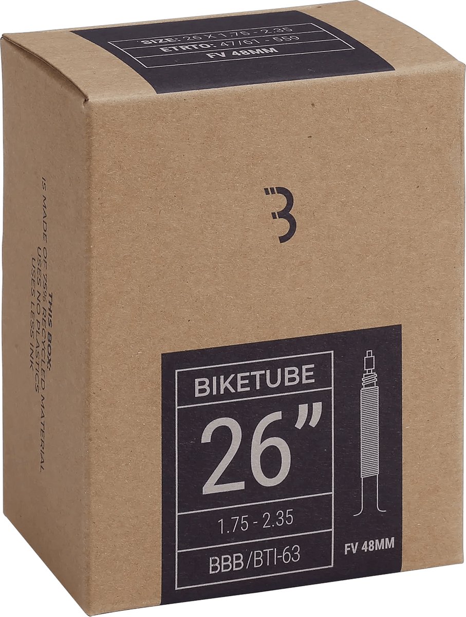 BBB Cycling BikeTube - Binnenband Mountainbike 26 Inch - Presta / Frans ventiel 48 mm - Geschikt voor bandenmaat: 40/61-559 - Fietsband - BTI-63