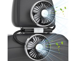 USB Autoventilator voor Achterbank - 5V/2A Dubbele Koelventilator met Onafhankelijke Bediening - 360° Draaibare Slang - 3 Snelheden & LED - Past 9-15cm Stangen - voor SUV, MPV, Sedan, Pickup - 1 Stuk