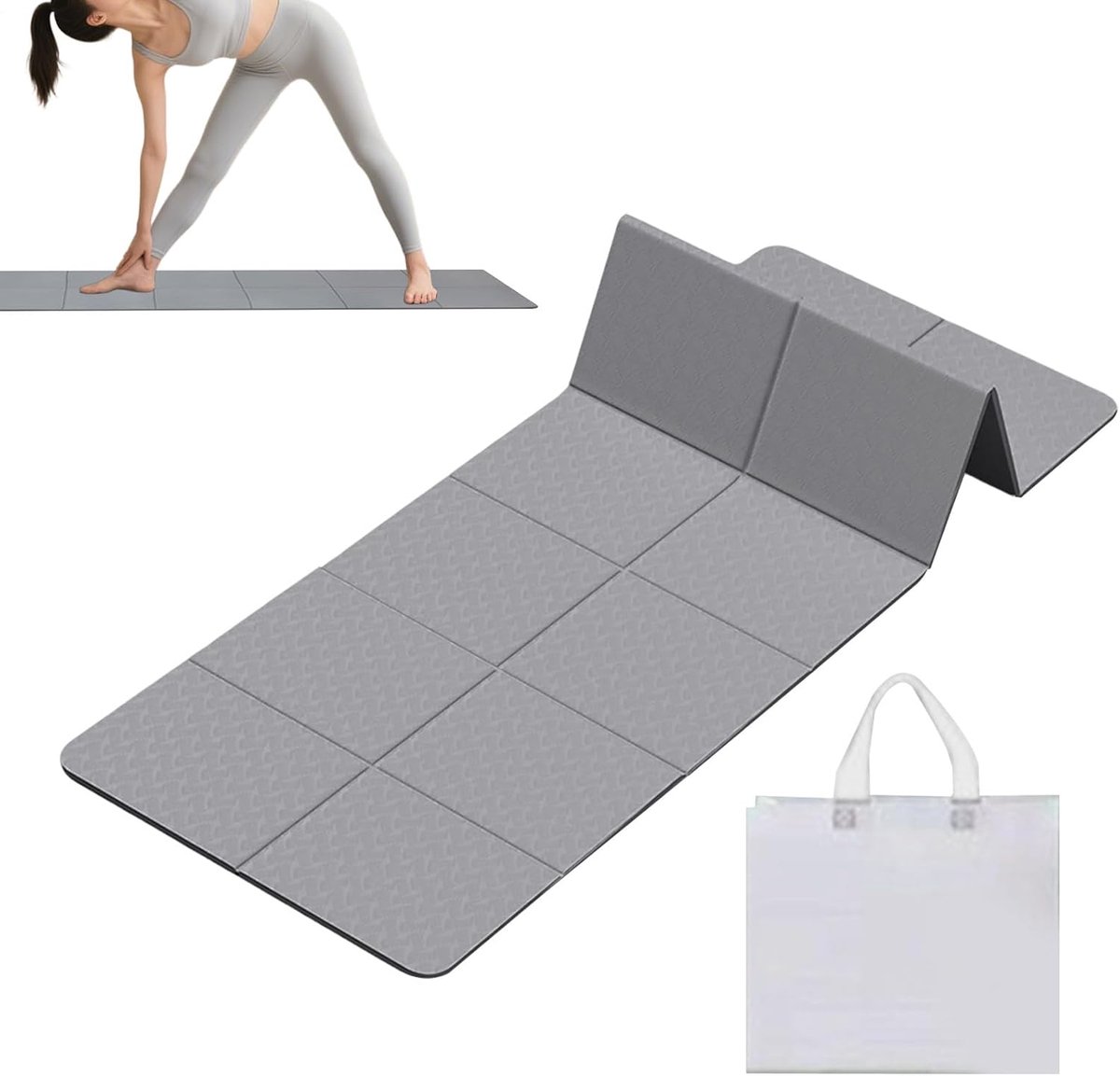 Opvouwbare Trainingsmat - Yoga Mat Oefenmat - Thuis Sporten - 6mm Dikke Demping - 183x61cm - Grijs