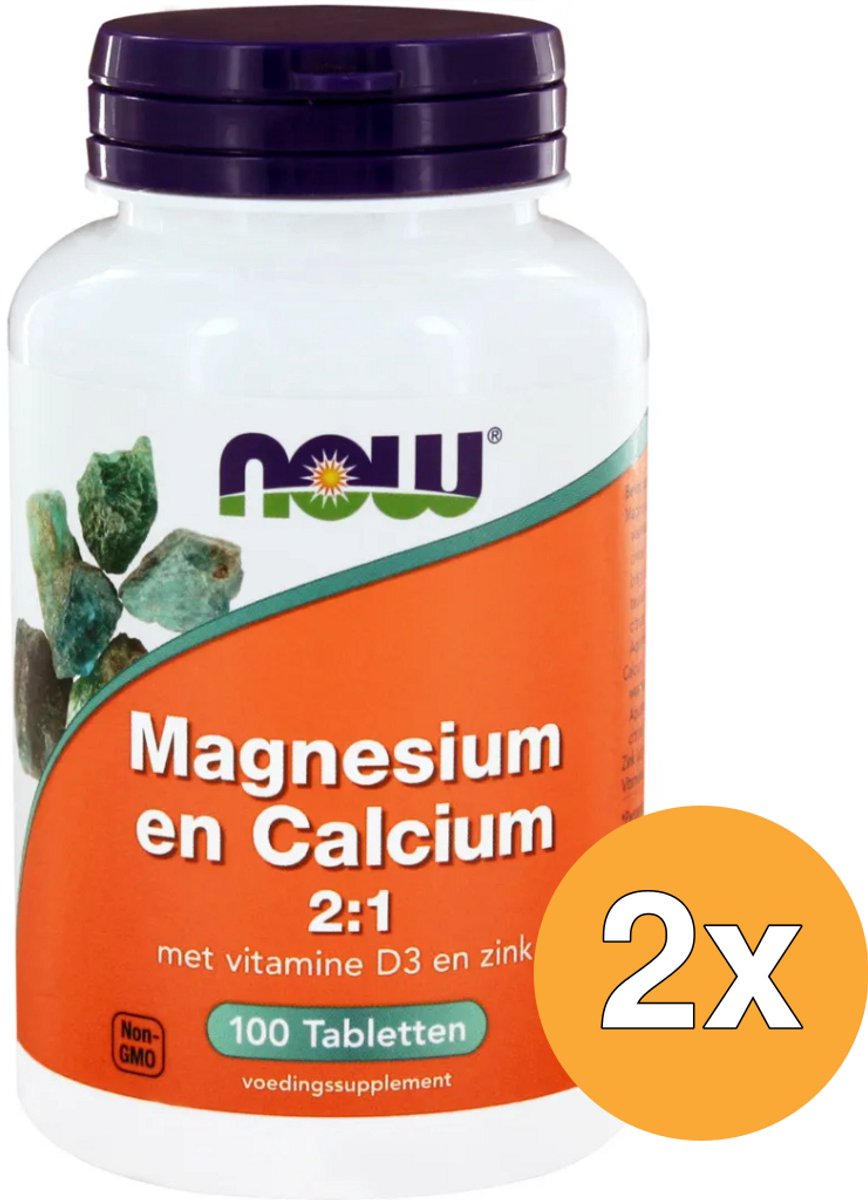 2x Now Magnesium & calcium 2:1 (100 tabletten)