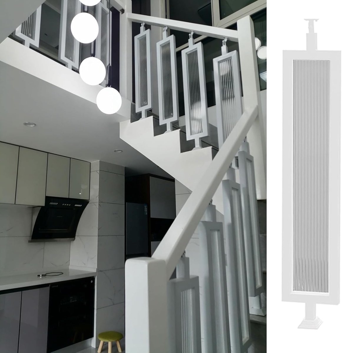 Trapbalusters Set - RVS Spindels - Trap Decoratie - Smeedijzer Glas - 110 cm - Wit