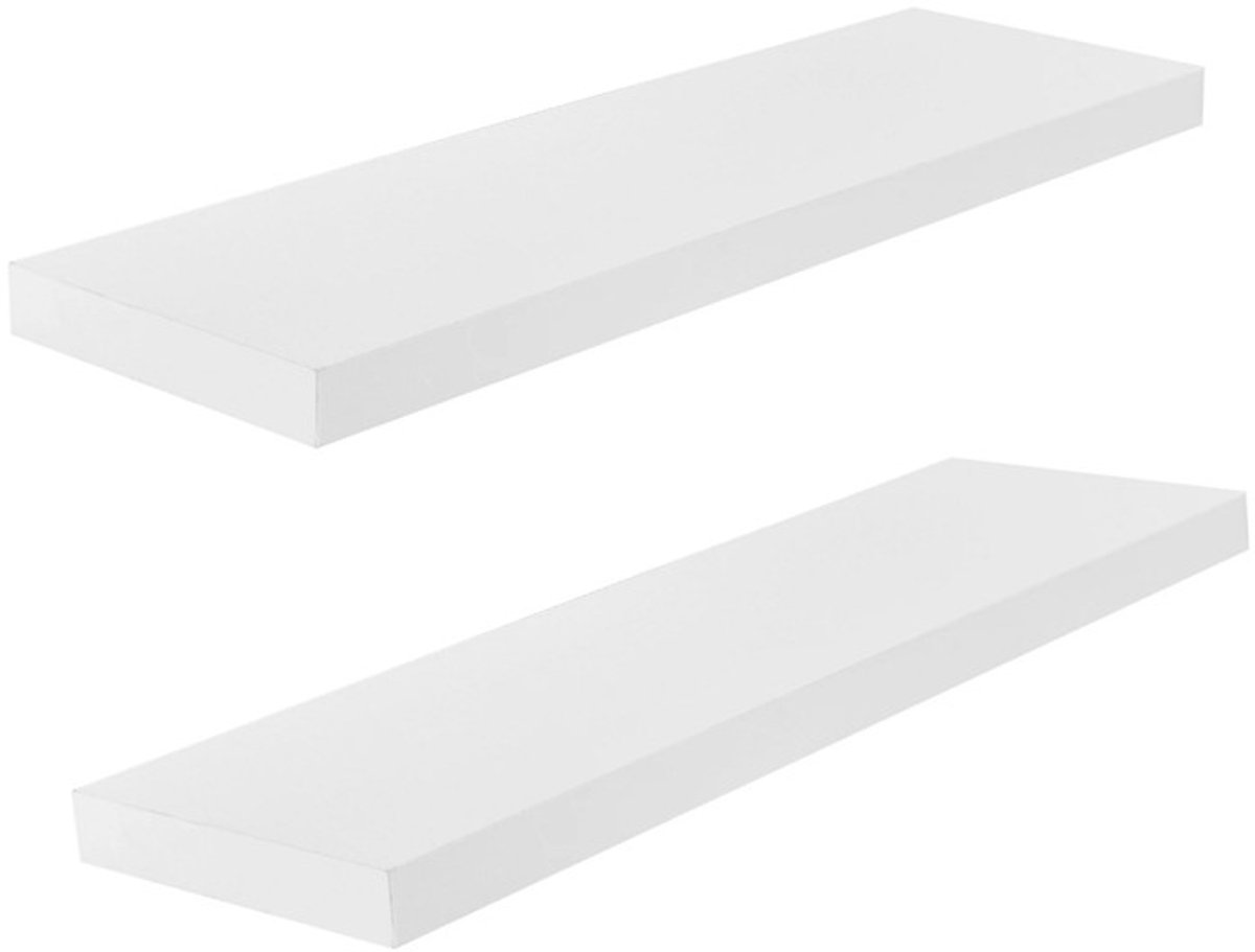 EGGREE Set van 2 Wandplank - zwevende plank - houten plank - 23,5 x 80 x 4 cm - wandplank, présentoir voor fotolijsten, boekenplank, decoratie, plank voor woonkamer, werkkamer, keuken, Wit