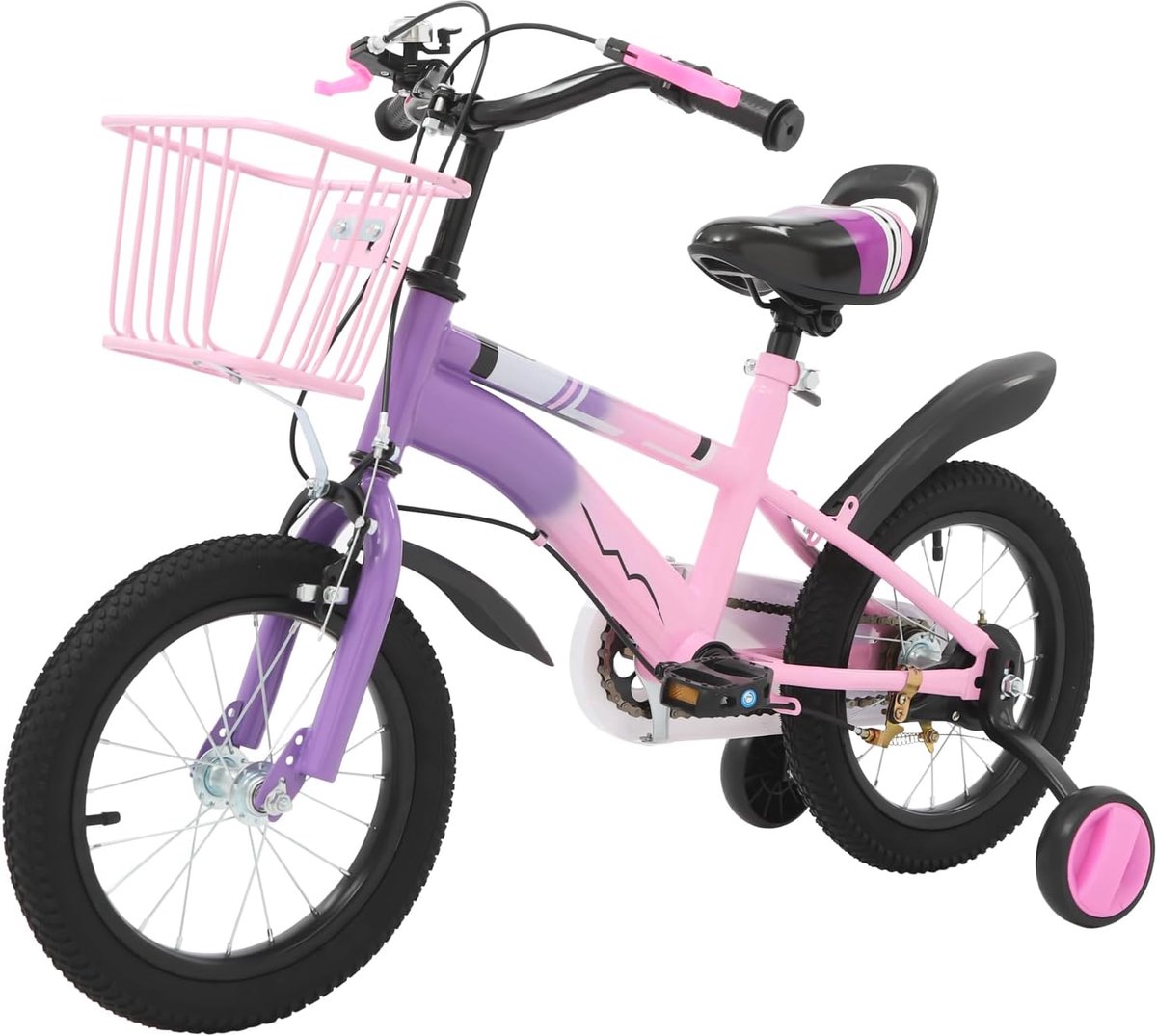 Kinderfiets - Loopfiets met Stabilisatoren - Leren Fietsen - Dubbel Remsysteem - 14 Inch Wielen - Paars