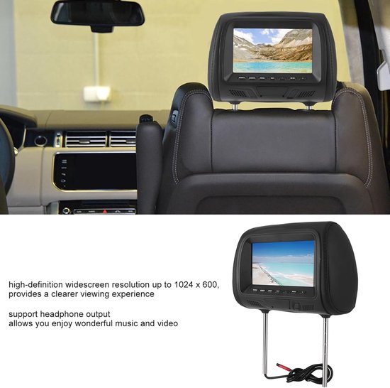Hoofdsteun Monitor - Auto Entertainment - Reis Vermaak - HD Breedbeeld - 7 Inch Scherm - Zwart — afbeelding 2