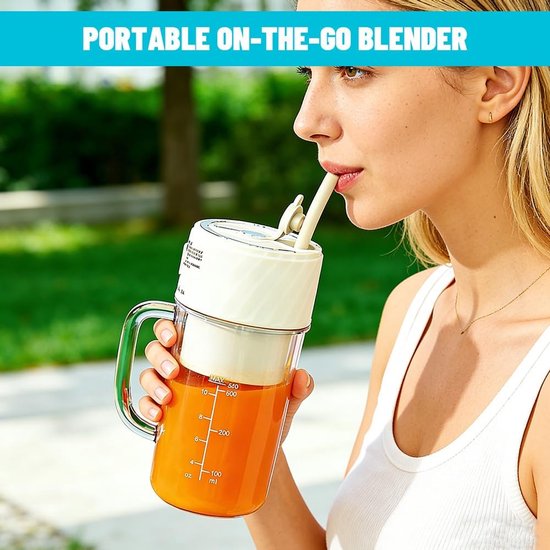 Draagbare Blender - Mini Mixer - Gezonde Drankjes Maken - 6 Roestvrijstalen Bladen - 400 ml - Beige — afbeelding 4