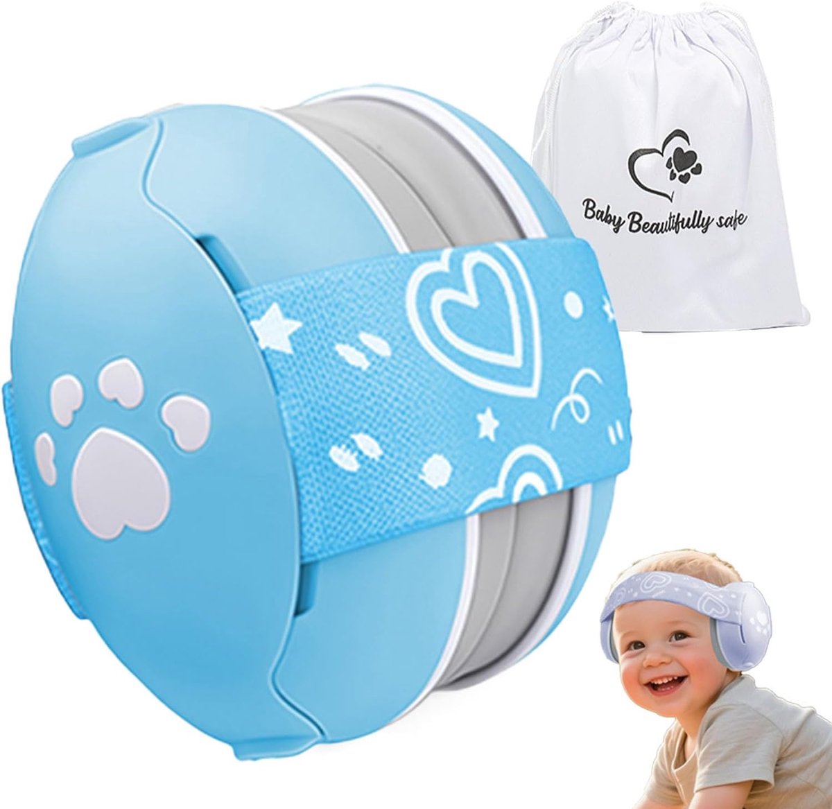 Baby Oorbeschermers - Veilige Koptelefoon - Rustige Reis - Hartvormig Design - Tot 36 Maanden - Blauw