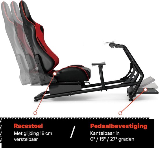 Race Cockpit Simulator - Race Stoel - Sim Racing - Volledig Verstelbaar - 130 x 110 cm - Zwart — afbeelding 5