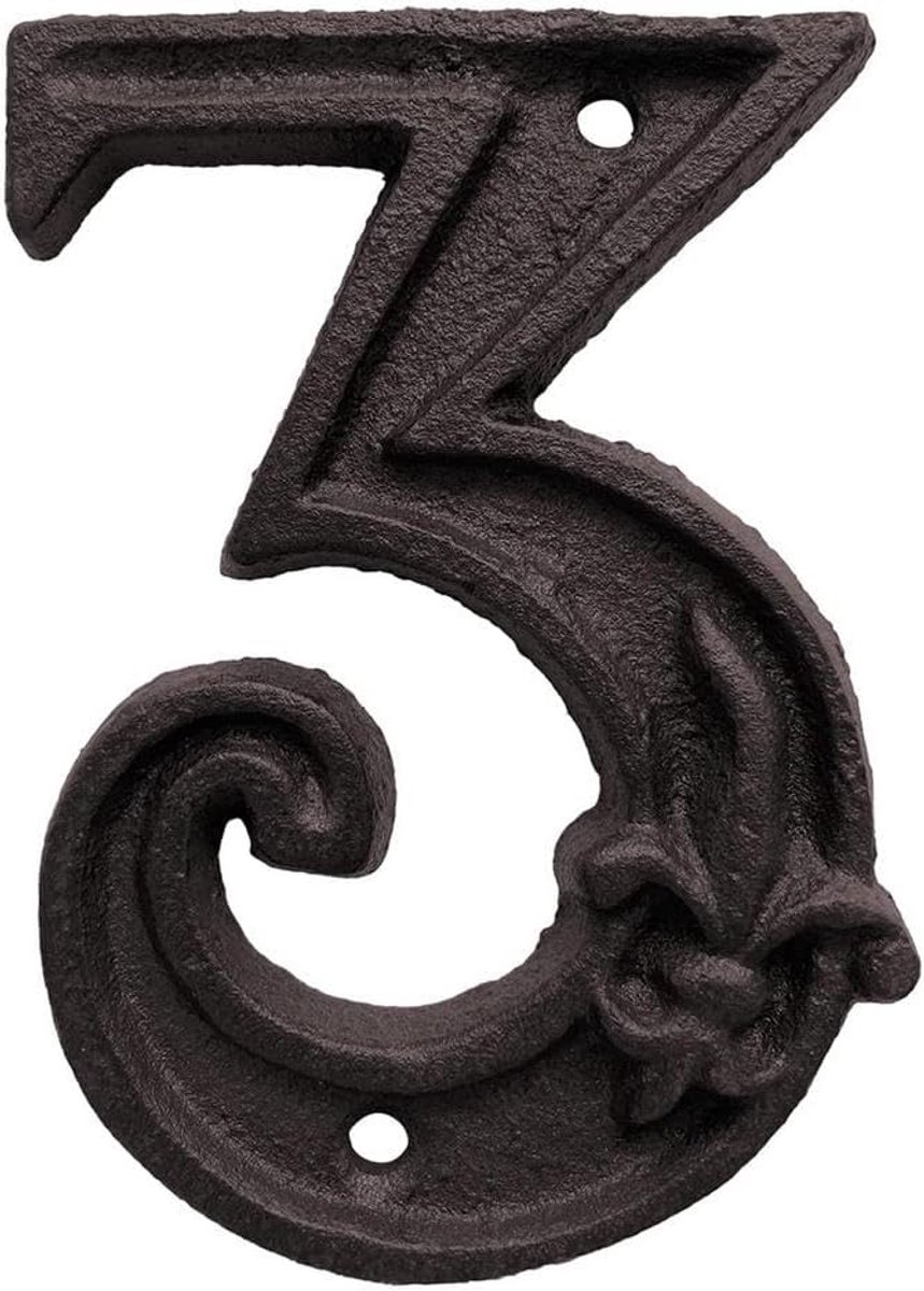 Huisnummer - Adresbord - Adres Aangeven - Gietijzer Metaal - 1 Stuk - Antiek