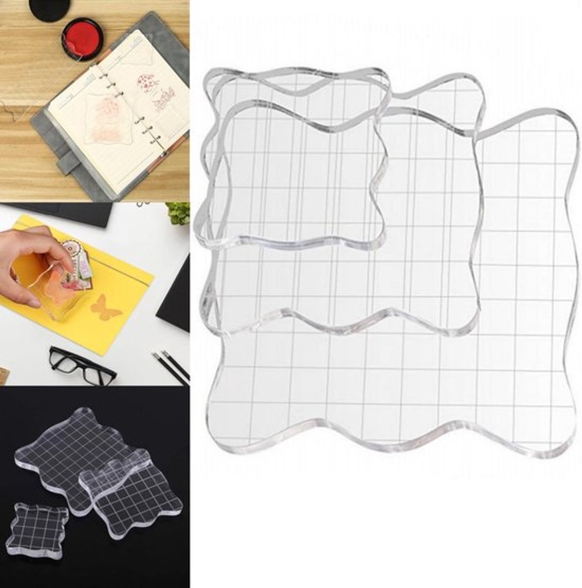 Set 3 acryl stempelblokken Inovra Plus 5/75/10 cm met raster