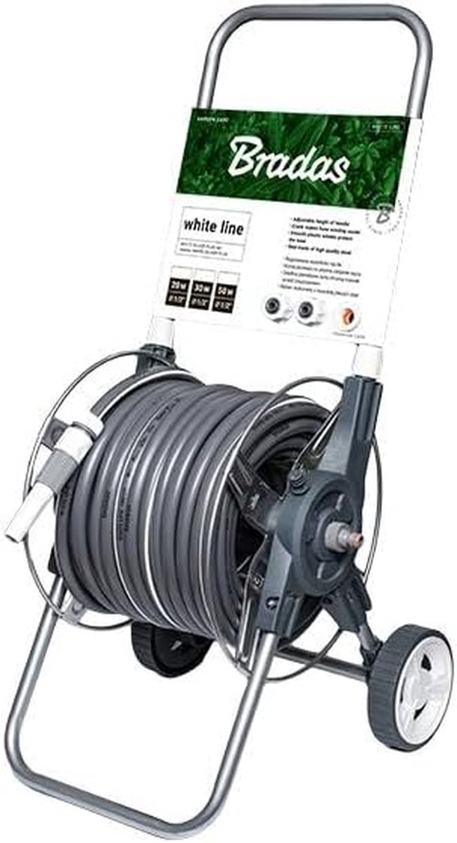 Slanghaspel Set - Waterslang Trolley - Tuin Water Geven - Zwenkverbinding Tegen Knikken - 20 Meter Slang - Wit Grijs