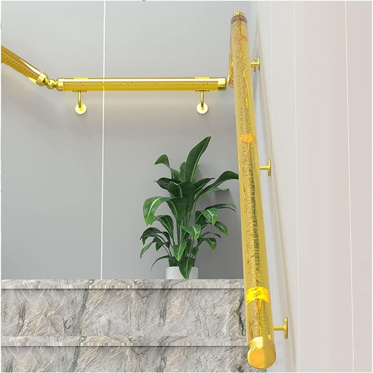 Transparante leuning - Trapleuning acryl - Veilig traplopen - Sterke ijzeren beugel - 100 cm - Goud