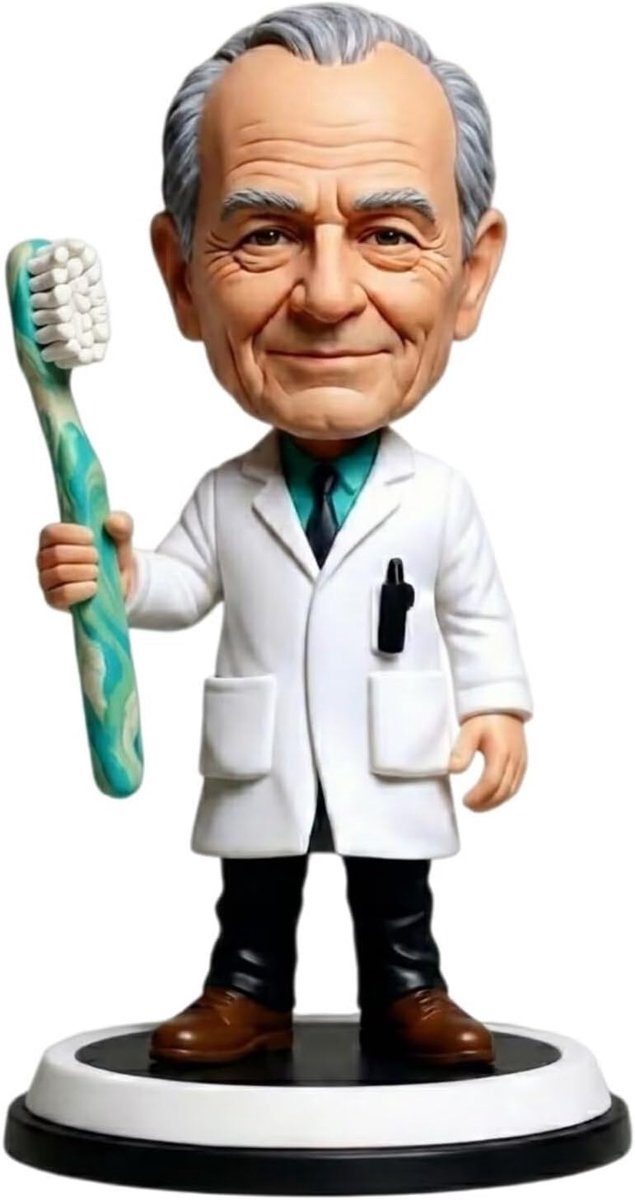 Tandarts Bobblehead - Klei Beeldje - Kantoor Decoratie - Handgemaakt Op Maat - 15-20 cm Hoog - Wit