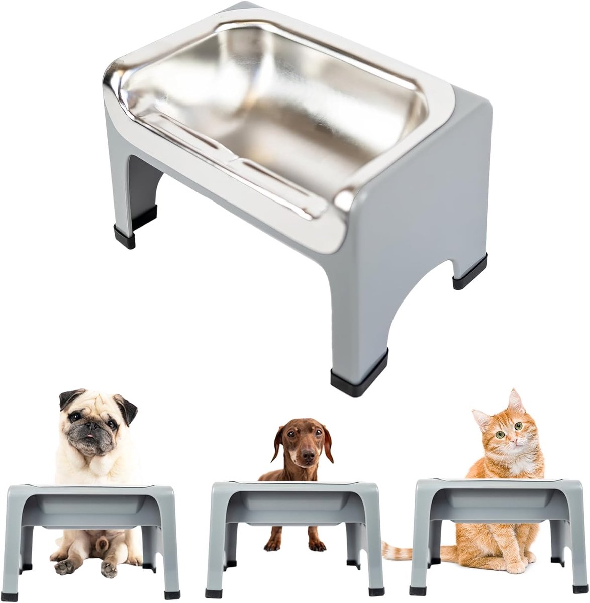 Verhoogde Hondenbak - Hondenvoerbak Standaard - Comfortabel Eten - Ergonomisch Ontwerp - 2 Cups Capaciteit - Grijs