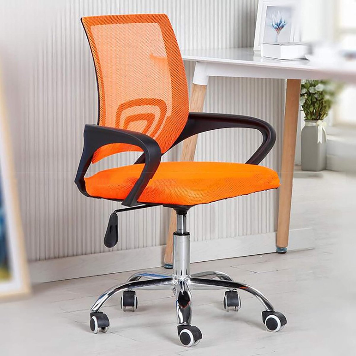 Bureaustoel - Computerstoel Thuiswerk - Comfortabel Zitten - Mesh Rugleuning - 58x87-97cm - Geel