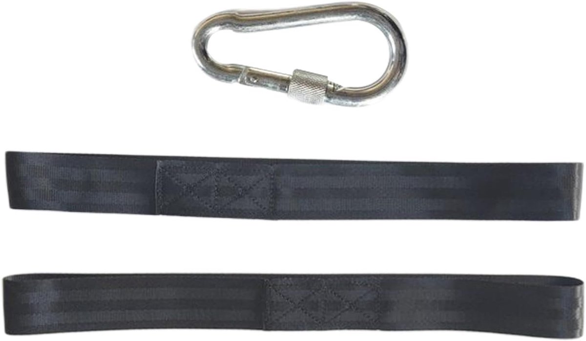 Fitness Touw Bevestiging - Ankerriem Set - Kracht Training - Versterkt Nylon - 40cm Banden - Zwart