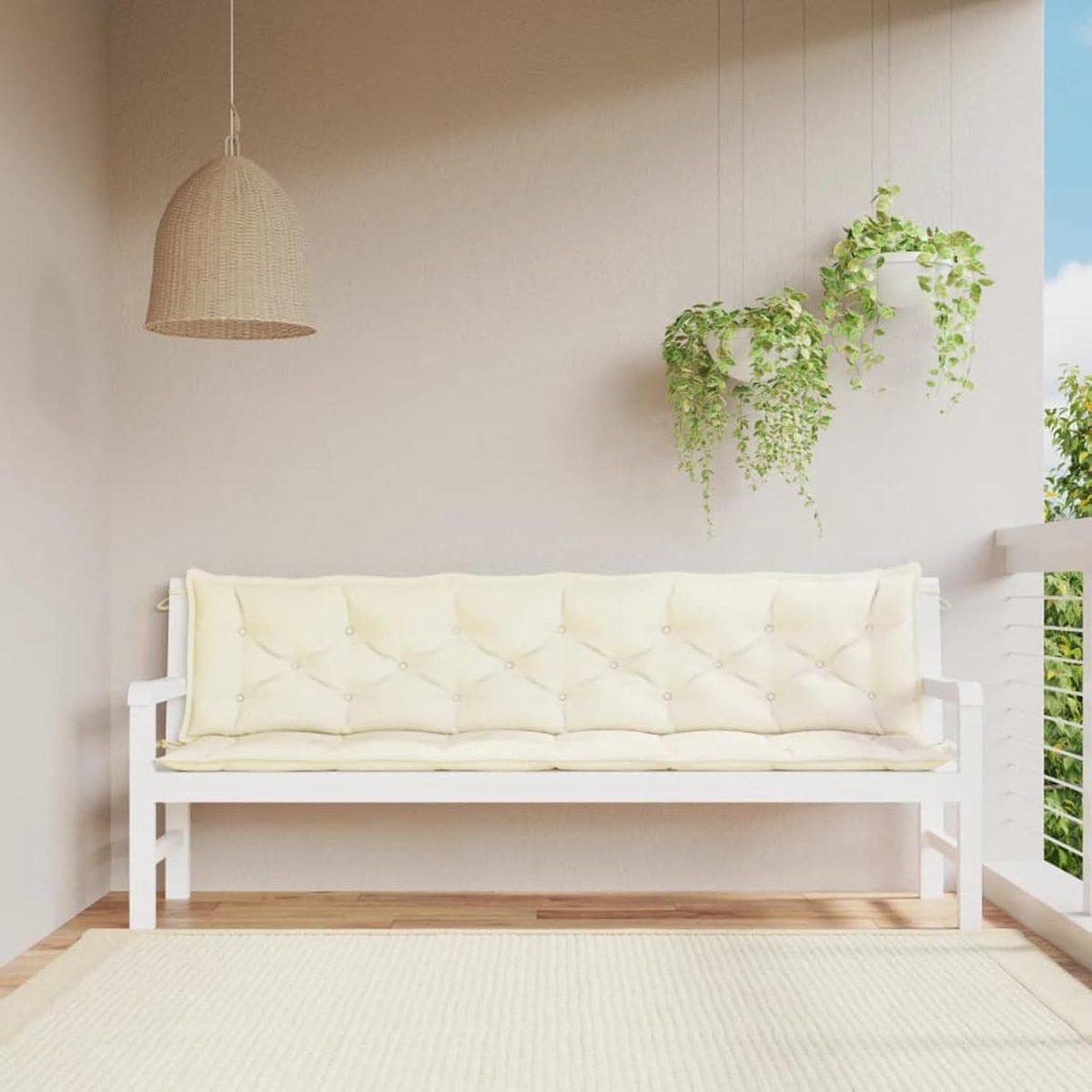 Tuinbank Kussens - Zitkussen Set - Buiten Ontspannen - Waterafstotend Oxford - 200x50x7 cm - Crèmewit