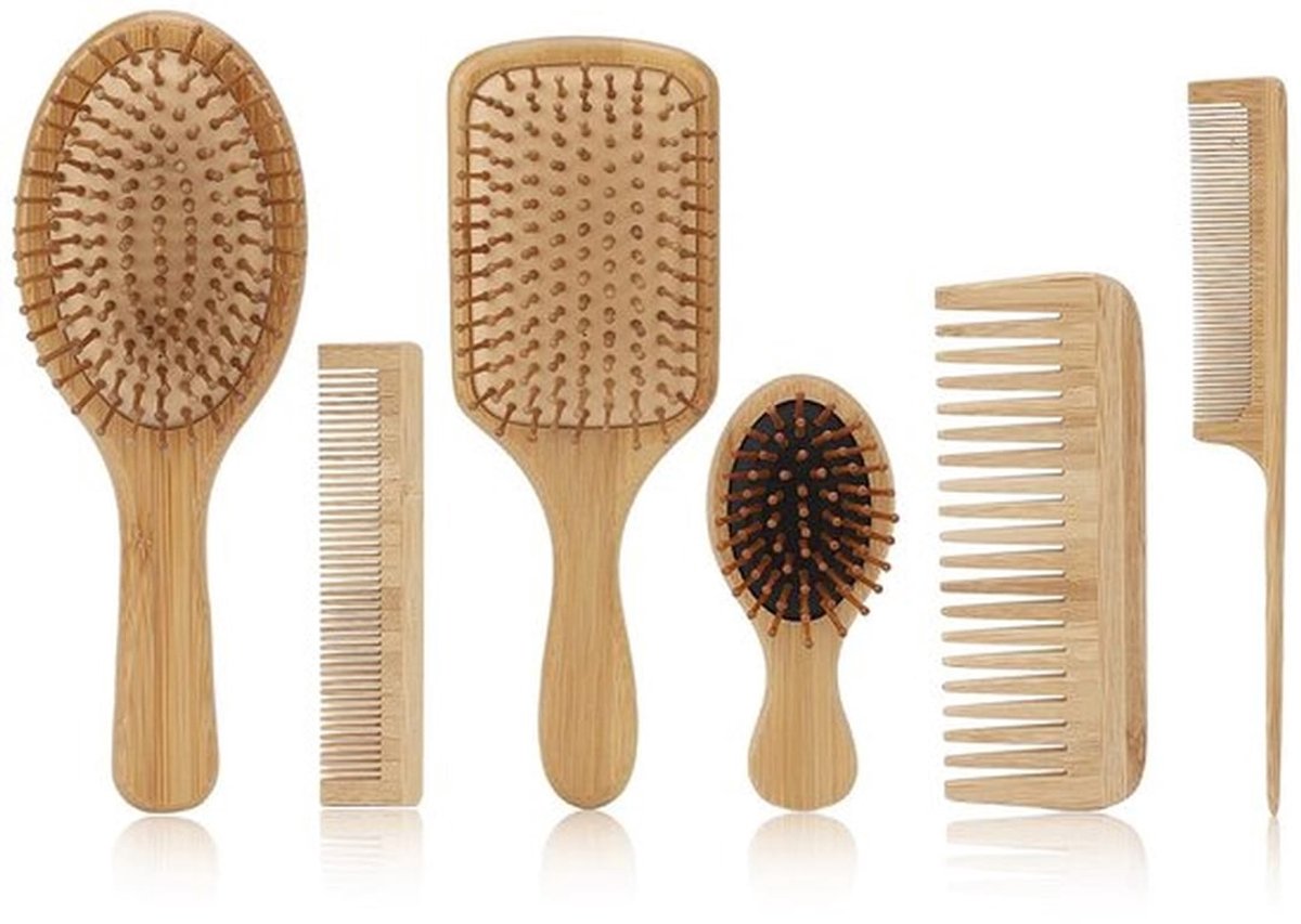 Haarborstelkamset 6-delig - Ontwarrende Kam - Ergonomisch Handvat - Geschikt voor Alle Haartypes - Diverse Kamvormen - Voorkomt Haarbreuk - Haarkam