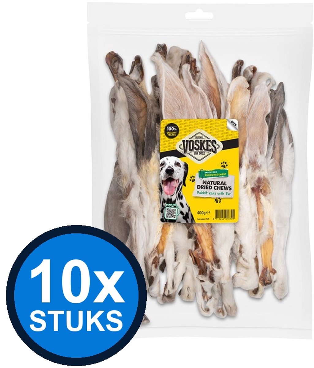 10x Voskes Konijnenoren met Vacht - Hondensnack - 400g
