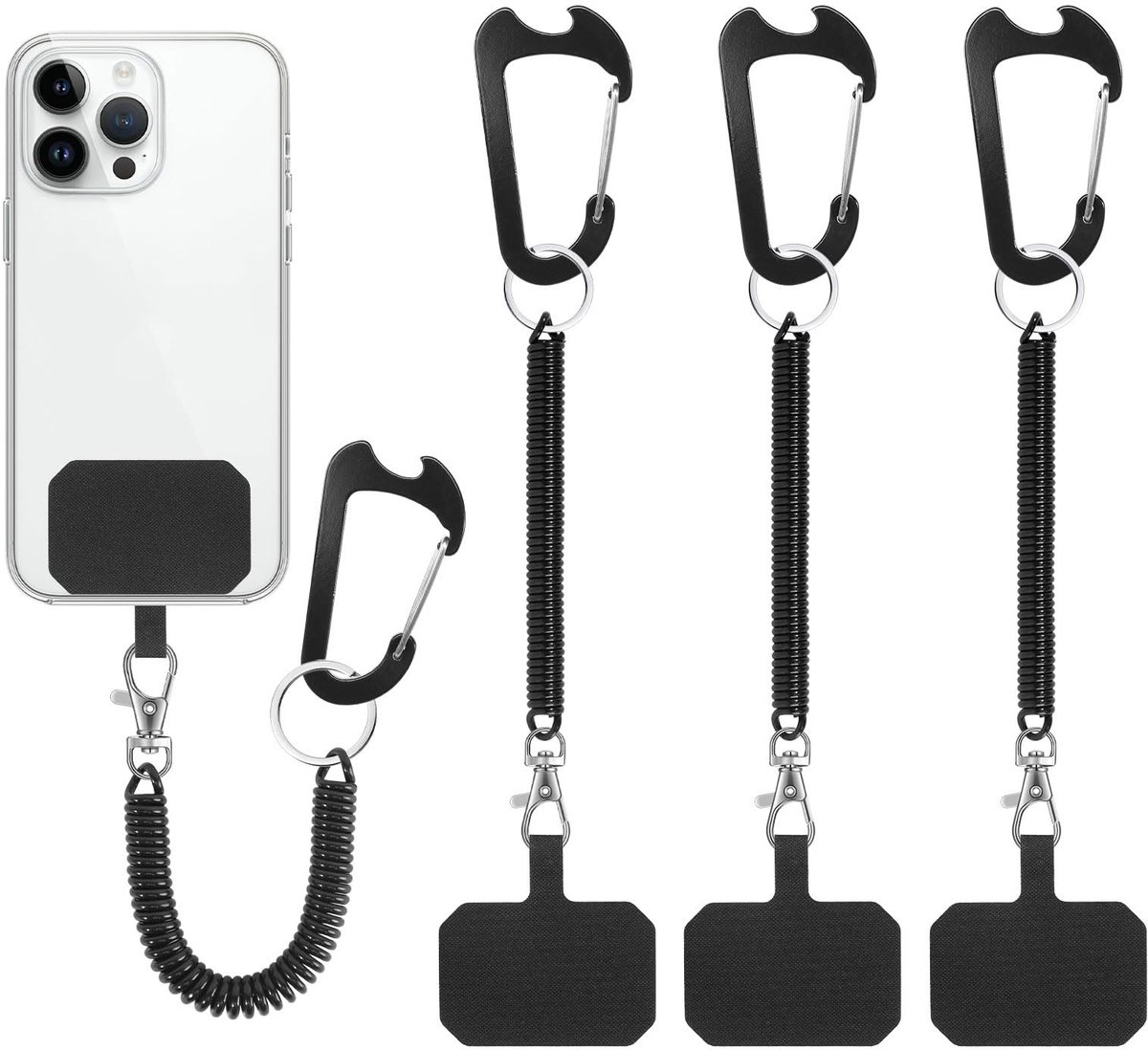 Solidchoice - Set van 3 Telefoon Anti-diefstal Lanyards met Flexibele Spiraalkabel