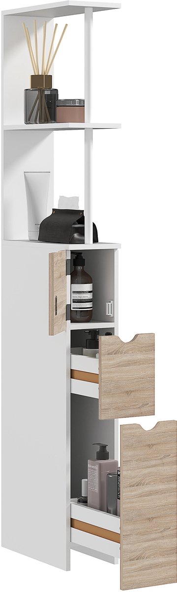 HOMCOM-Badkamerkast-MDF-15x33x136,8cm-Natuurlijk hout