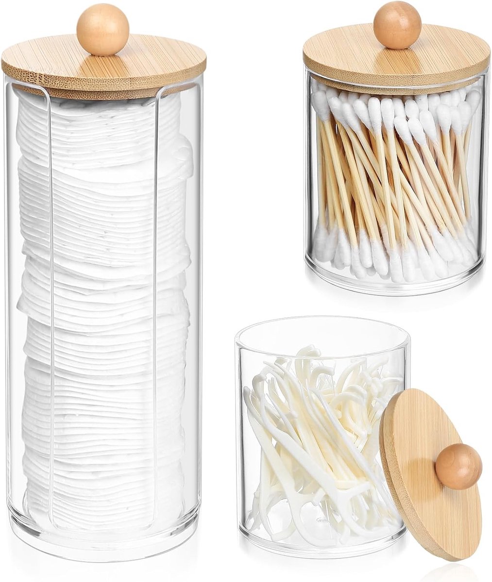 Praktische Opbergbak voor Wattenstaafjes met Bamboedeckel, Ideaal voor Badkamer en Organisatie van Wattenbollen