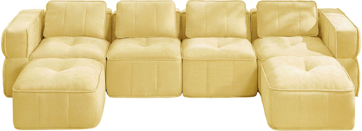HAUSS SPOLE U-Bank - Modulaire Bank Met 2 Hockers - Zacht Comfort Met 32D Schuim - Voor Woonkamer - Polyester Geel