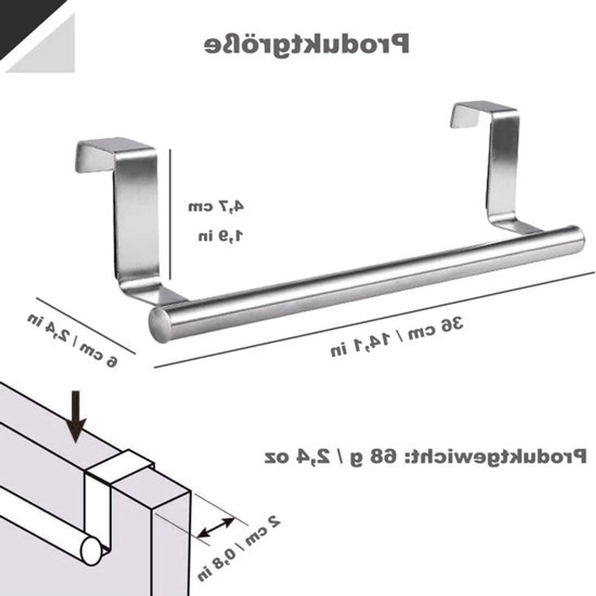 Handdoekhouder zonder boren - handdoekstang voor badkamer en slaapkamer 36 cm - keukenaccessoire - zilver vaatdoekhouder