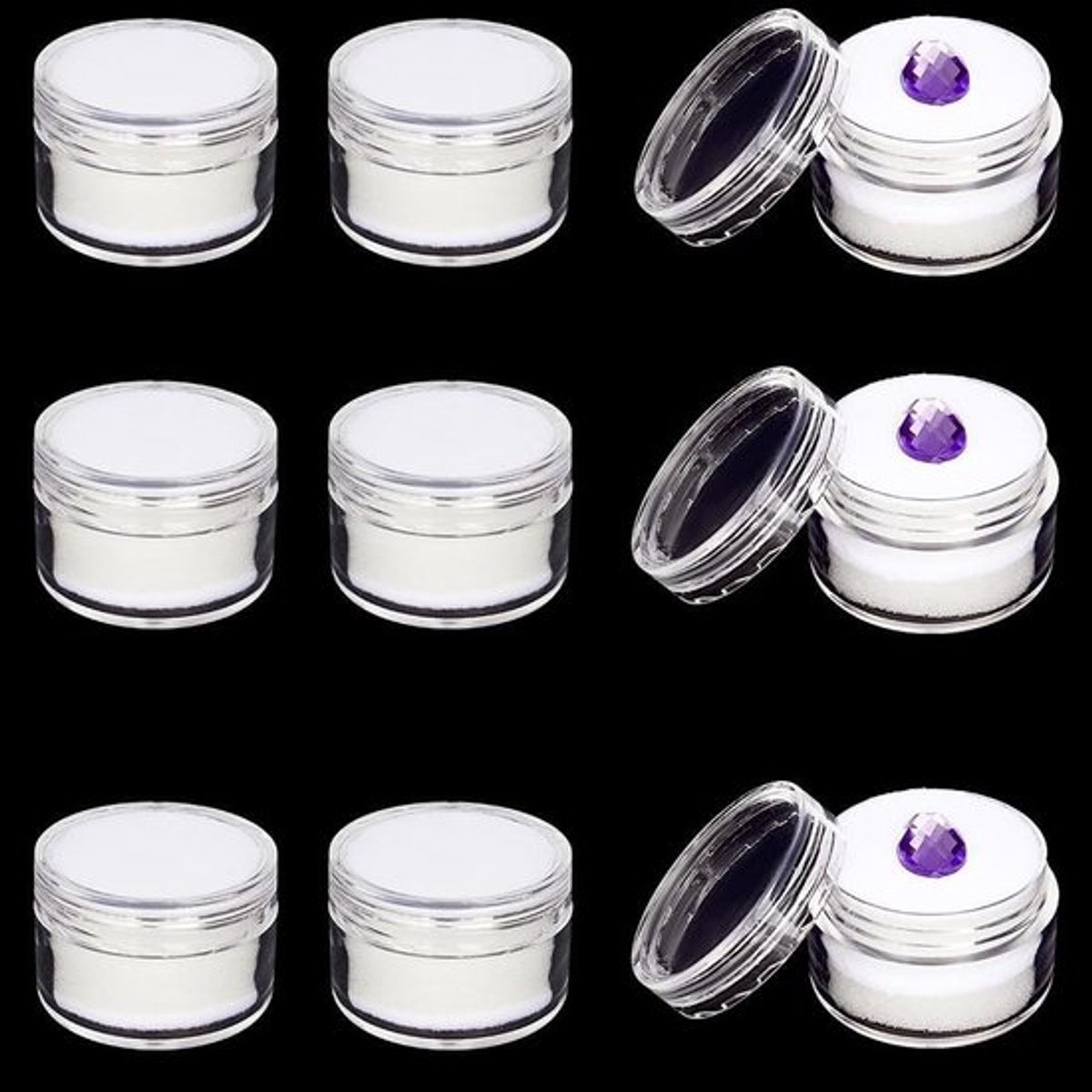 Diamant Edelsteen Displaybox - Sieraden Showbox - Heldere Draaiende Top - Witte Spons - Containerhouder - Plastic Opbergdoos - Geschikt voor Sieraden - Ronde - 10 Stuks - Kleine Losse - Leeg - 29.5x21mm