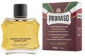 Proraso After Shave Lotion voor stugge baarden met sandelhout en sheaboter in een glazen fles met zwarte dop.