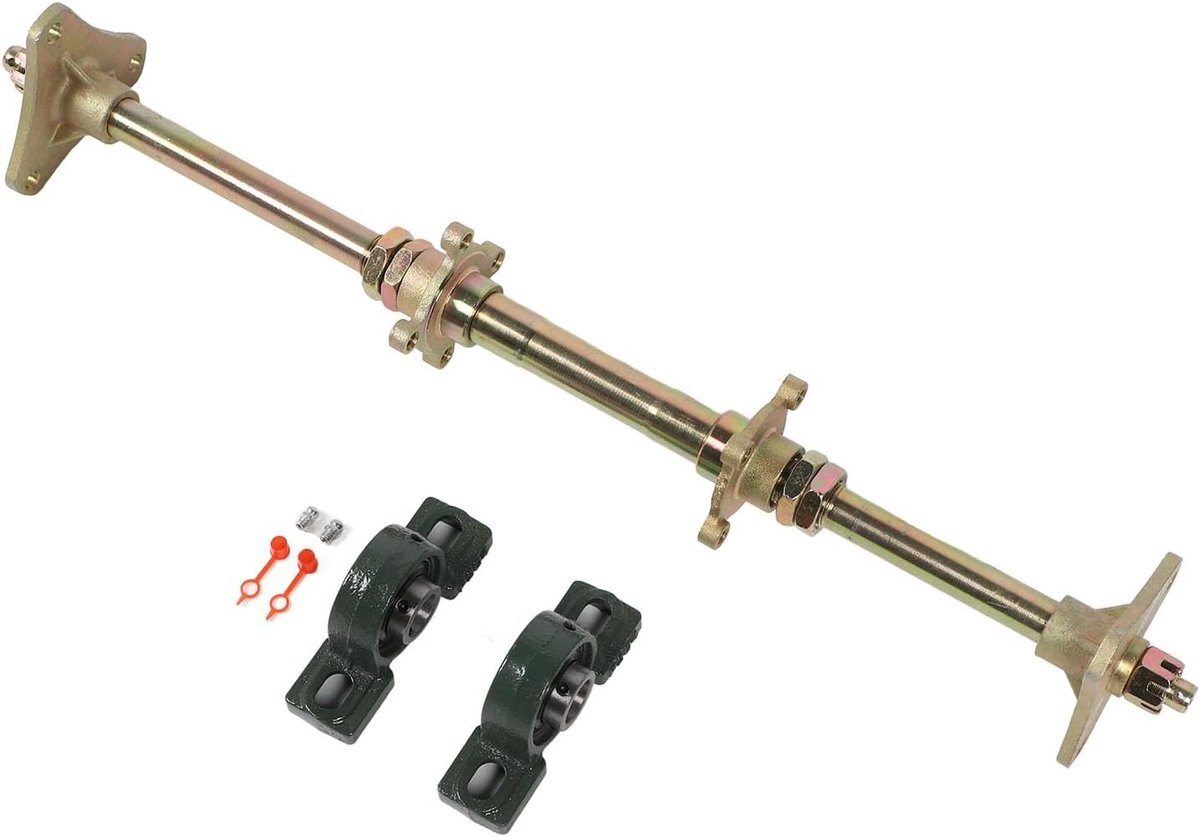 Complete achteras kit voor go-karts, 24 inch, geschikt voor DIY conversie van go-karts tot 150 cm³, inclusief naven, bevestigingsmaterialen en flenzen. Perfect voor hobbyisten en racers.
