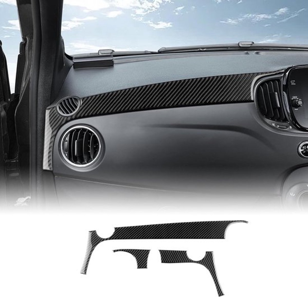 Centerconsole-dashboard afwerking van koolstofvezel sticker voor Fiat 500 Abarth 2016-2024, Interieur Accessoires en Decoratie
