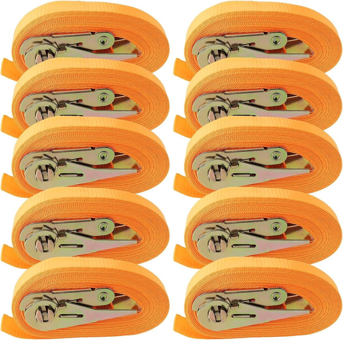 Pack van 10 6 x 25 mm Ratchet Straps met Ratchet, Maximaal Laadvermogen 800 kg, Lashing Straps voor Lastbeveiliging en Transport, Oranje