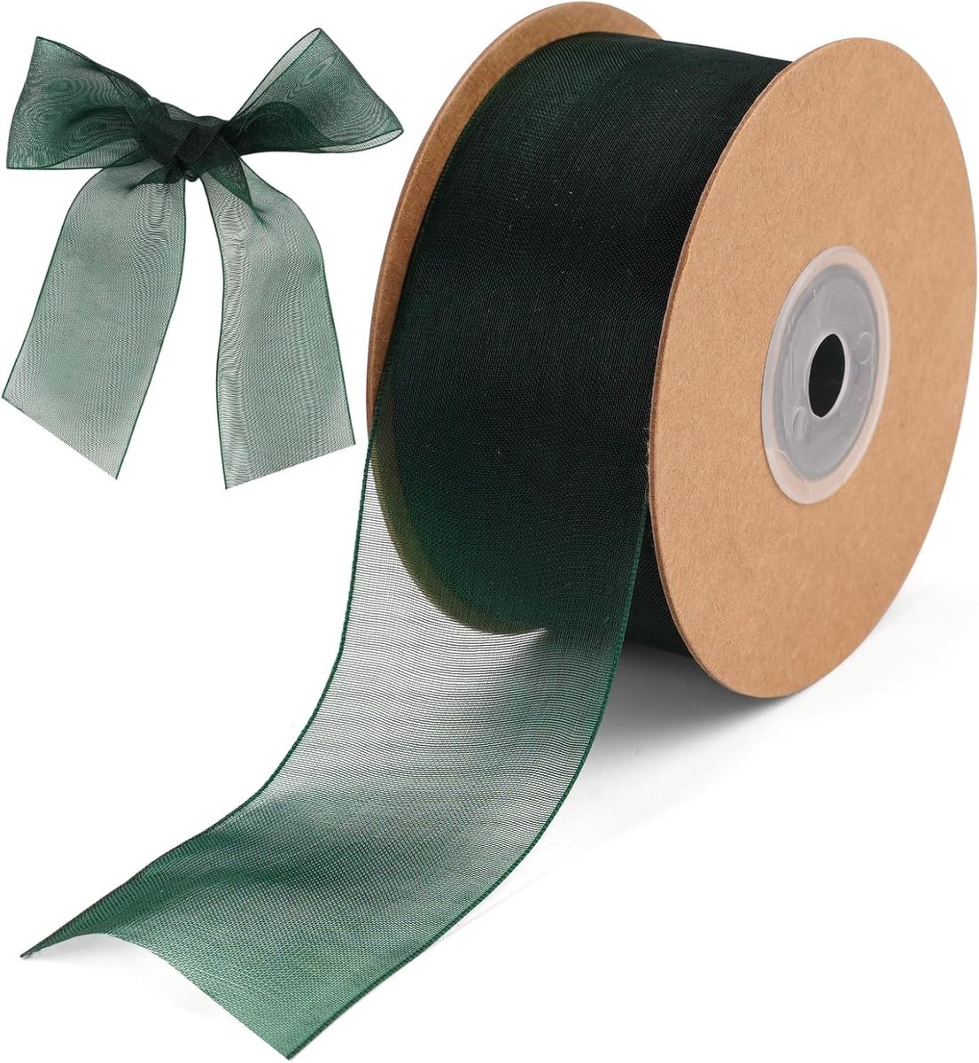Brede groene chiffon lint van 22m x 38mm voor cadeauverpakking, feestdecoratie en ambachtelijke projecten
