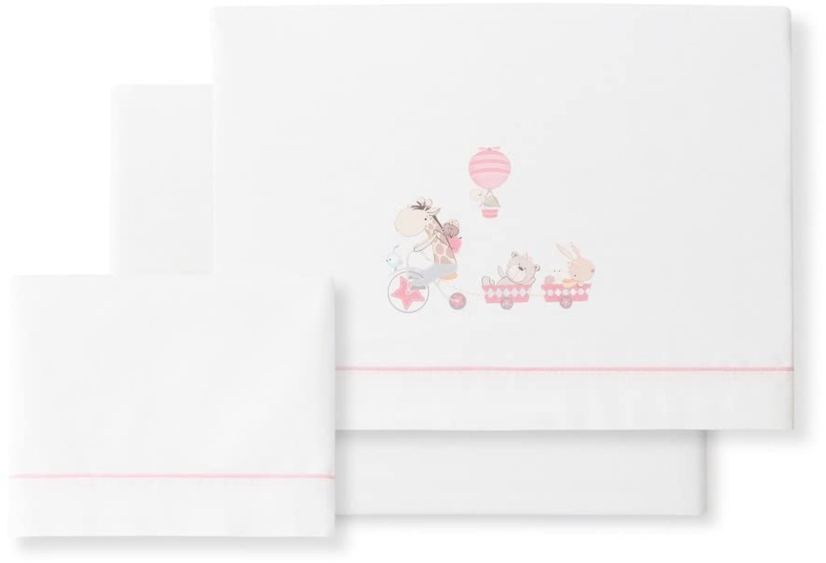 Solidchoice - Jirafa Baby Bedlaken Set in Wit Roze 100% Katoen
