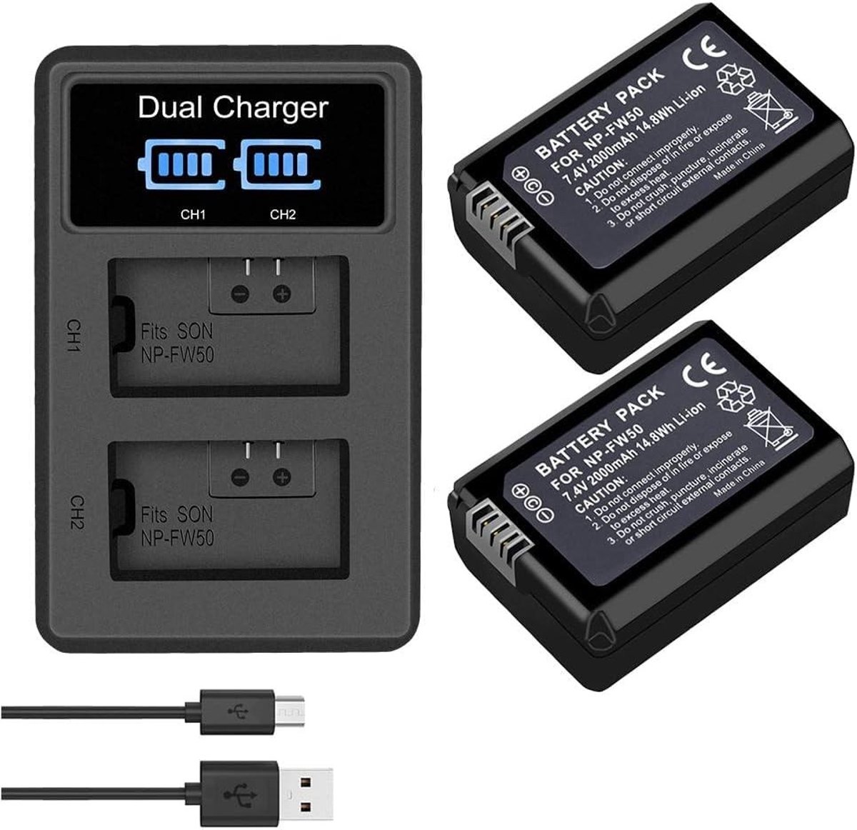 Solidchoice - NP-FW50 Batterij en USB Dual Oplader voor Sony Camera's